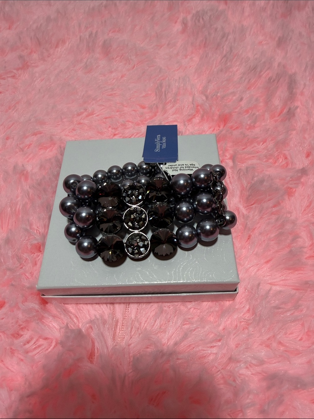 Simply Vera Vera Wang Gunmetal Pearl & Black Crystal Stretch Bracelet